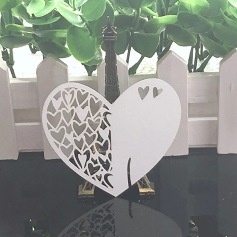 

50pcs Heart Laser Cut Escort Table Mark Cup Wine Glass Paper Card Name Place Cards Baby Shower DIY Wedding Decor Party Supplies