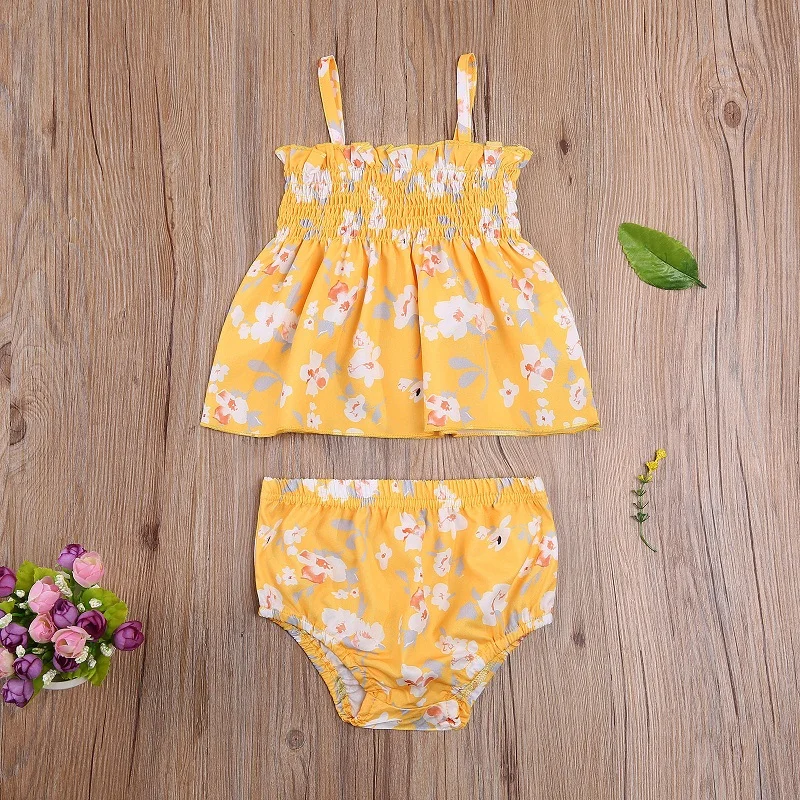 

От 0 до 3 лет милый комплект детской одежды для маленьких девочек, без рукавов, на лямках, с цветочным рисунком, топы с бретельками и Кружевные...