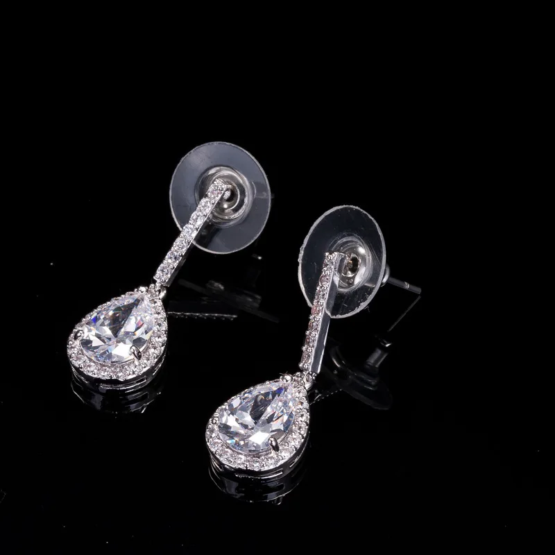 Серьги капли с белым кубическим цирконием для невесты длинные серьги подвески