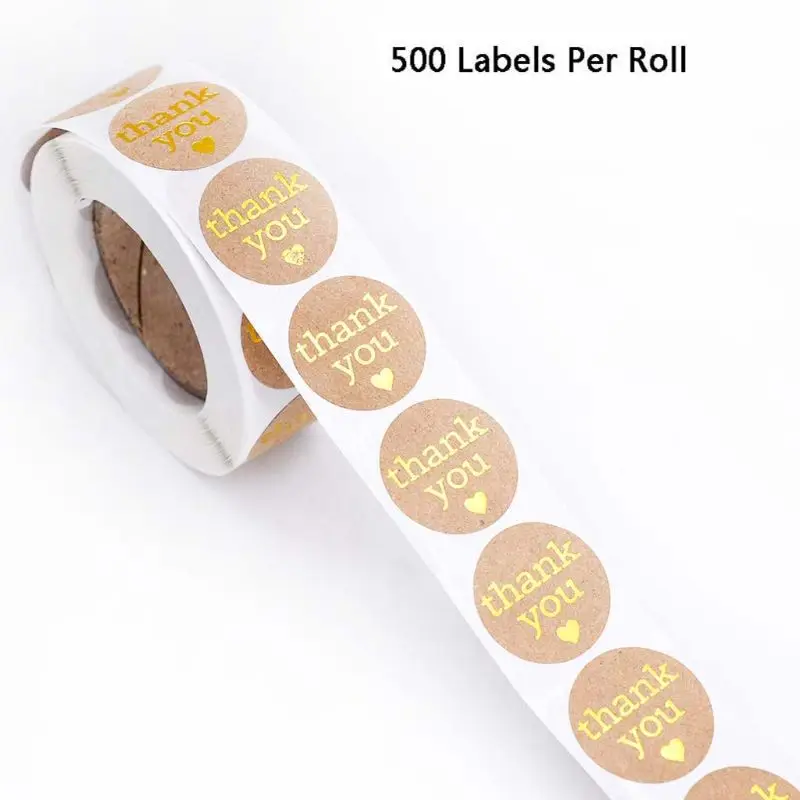 500 шт. спасибо фотоальбом с золотой фольгой Круглая этикетка для магазина ручной