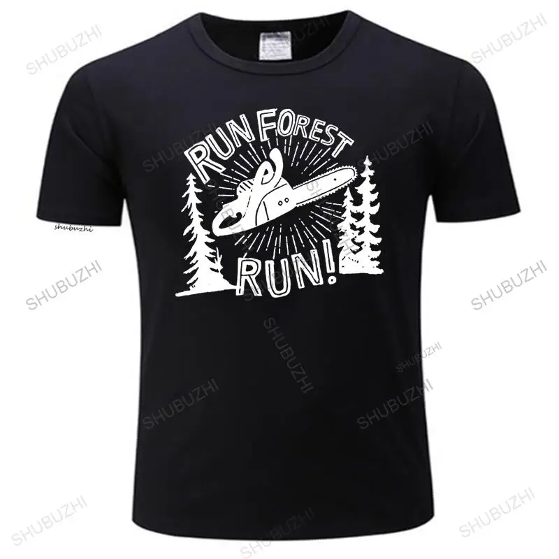 

Mens luxury cotton T shirt men O-neck tee hot sale Fun Forest Run T Shirt Funny Lumberjack Loose tops for him plus size teeshirt