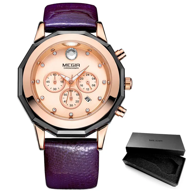 ML2042L-Purple Люксовые часы от бренда MEGIR, умный кварцевый хронограф наручные часы для Для женщин женская 24 часа аналоговый Дисплей Водонепроницаемый наручные часы для женщин 2042 lrebk - Цвет: ML2042L-Purple