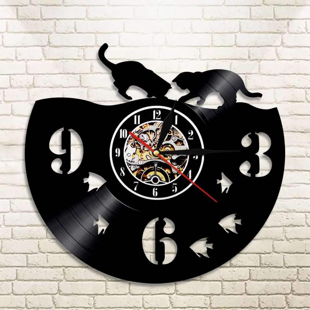 Настенные часы с изображением кошки и рыбы для детской комнаты настенные рыбалки