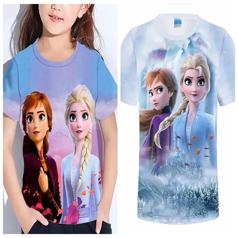 Frozen Tshirt Kids Girls Summer Clothes Toddler 3D Elsa Anna Princess T Shirts Short Sleeve Children Tops Baby Tees 2-12 Years