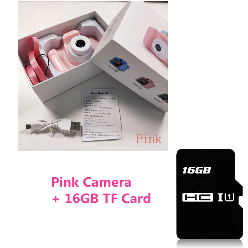 16GB Pink Camera Детская игрушечная мини-камера милый видеокамера Перезаряжаемые цифровой Камера с 2-дюймовым Экран дисплея Развивающие игрушки для детей игры на свежем воздухе - Цвет: 16GB Pink Camera