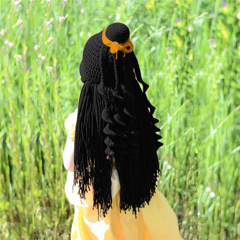 Новый парик для девочек вязаные шапки зимние детские искусственные длинные