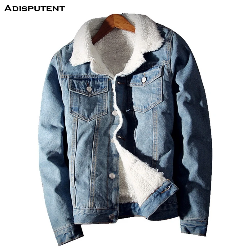 Мужская джинсовая куртка на пуговицах Adisputent осенняя теплая из овечьей шерсти с