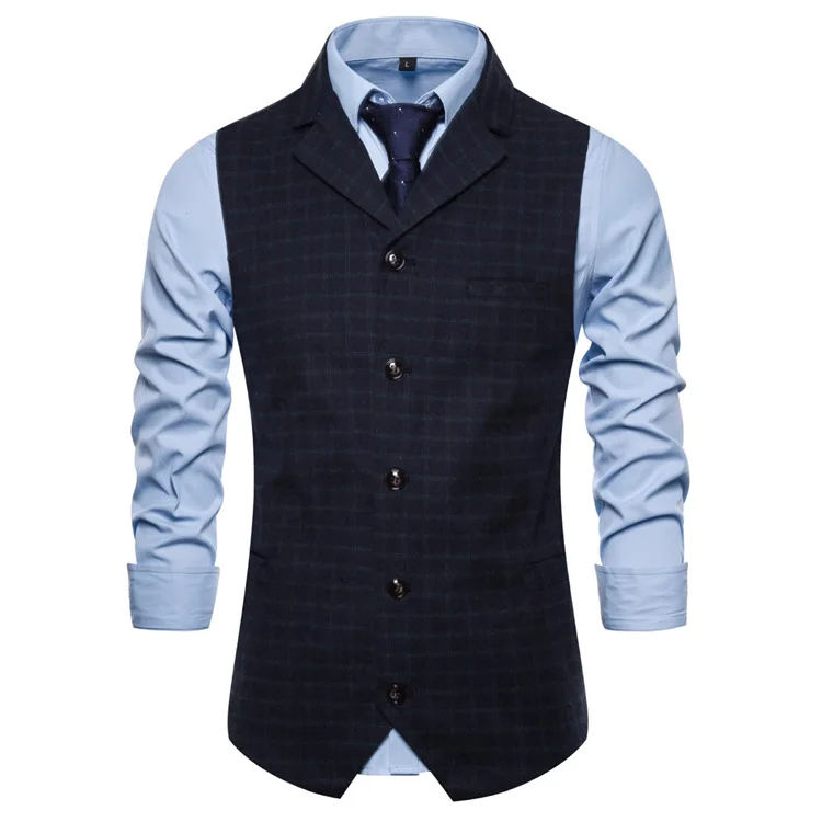 

Vest Vest Men's Trendy Suit Collar Casual Wild Men's Single-breasted Check Vest