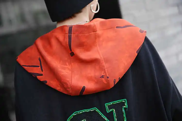 

Vefadisa Black Plus Size Patchwork Women Coat 2021 Autumn Letter Print Hooded Coat Casual Long Sleeve Drawstring Jacket QYF3821