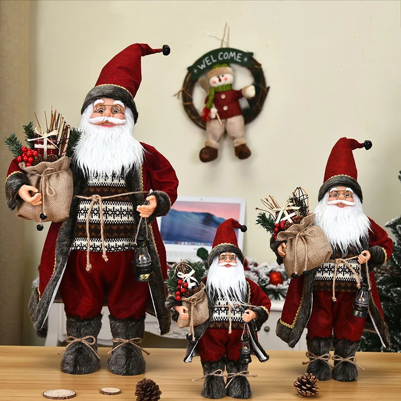 

New Santa Claus Doll Ornaments Rose Robe Gold Frame Glasses Holding Gifts Santa Claus Christmas Gifts Home Holiday Decoration