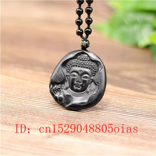 Натуральный черный зеленый китайский нефритовый Будда Кулон Бусы обсидиан
