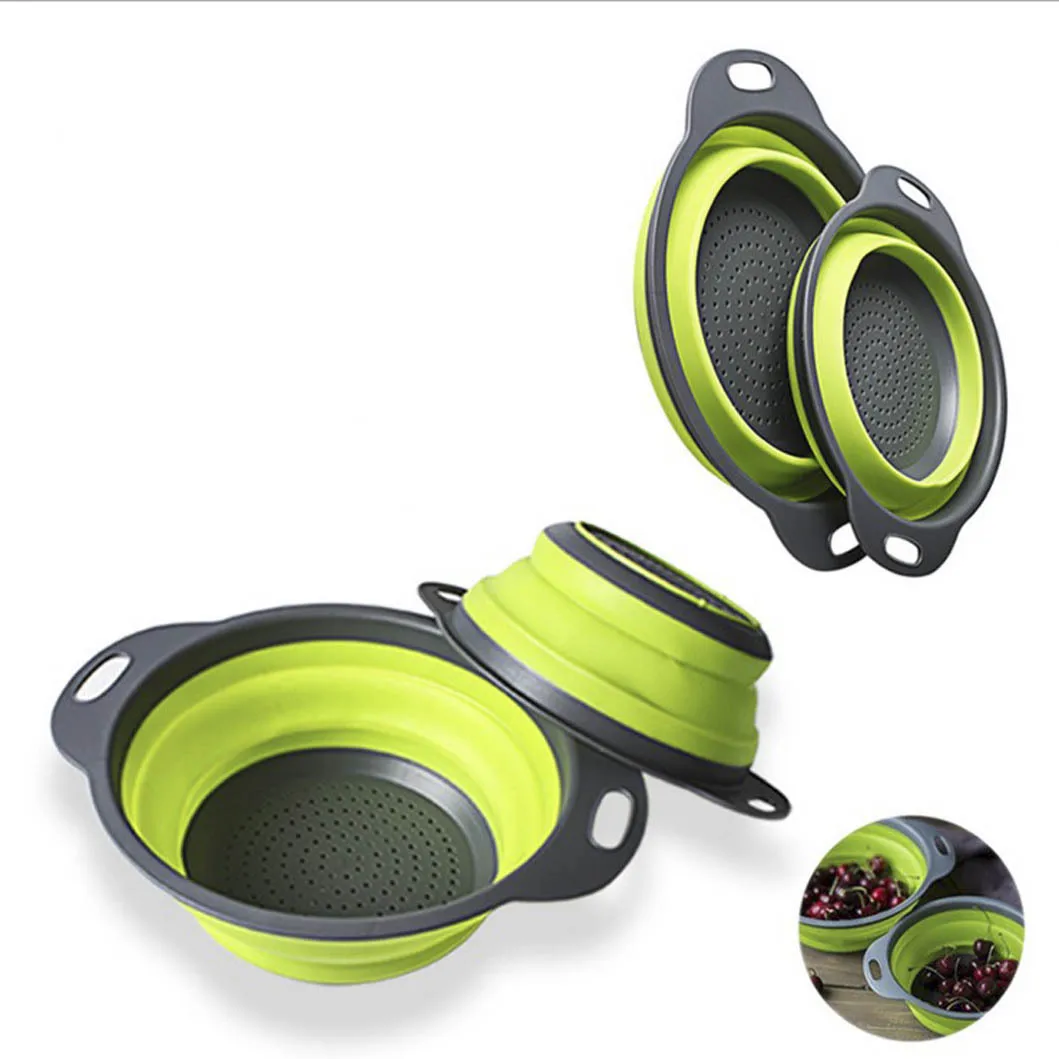 

2 шт./компл. складной силиконовый дуршлаг, корзина для мытья фруктов и овощей, складной сливной фильтр с ручкой, кухонный инструмент