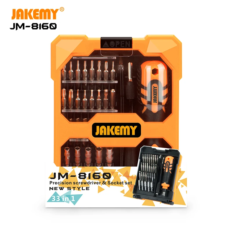 

JAKEMY JM-8160 33 in 1 Multi-functional DIY hand tool precision screwdriver with socket set for cellphone laptop game pad repair