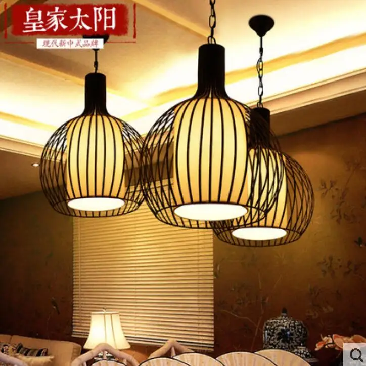 

New Chinese style birdcage chandelier contracted creative archaize hotel tea restaurant corridor balcony, wrought iron lanterns