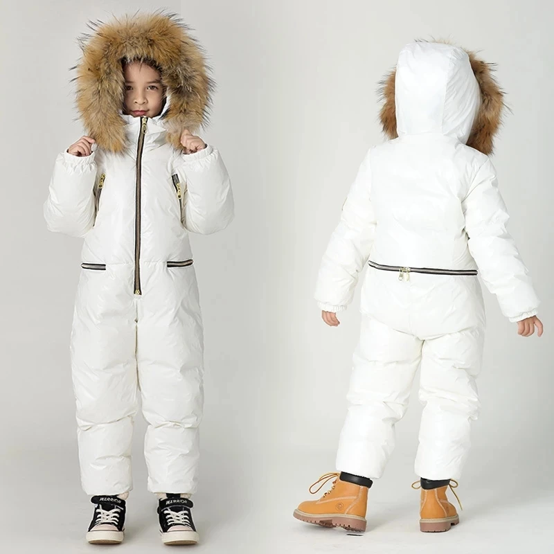 

Large size children's jumpsuit down jacket Winter boys ski down suit Girls thick warm winter outwear kids siamese Down Jacket