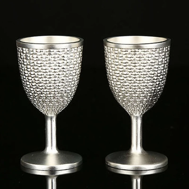 

Mini Spirits Wine Glasses Cup 20ml Alloy Retro Embossed Silver Diamond Vodka Goblet Drinking Antique Wine Glass Gift Decoration