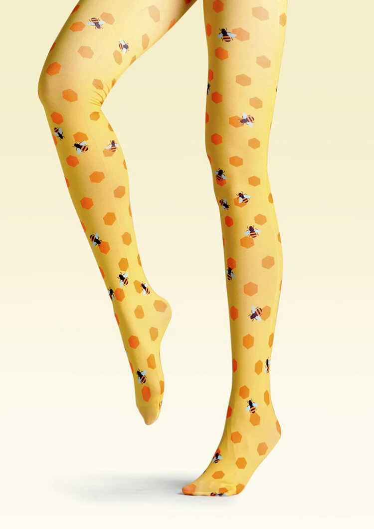 Уникальные чулки VP Колготки с желтым узором в виде пчелы высококачественные