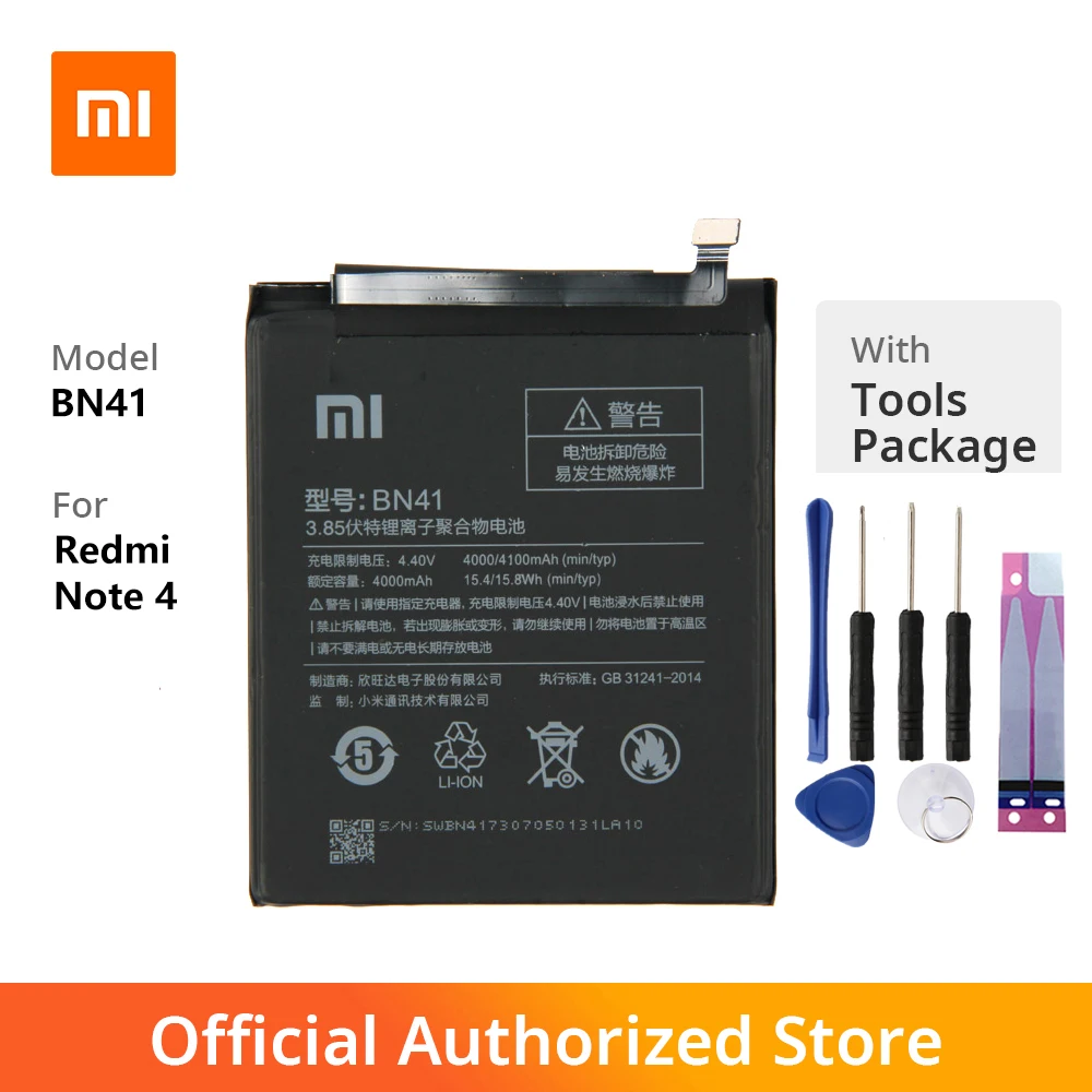 Оригинальный аккумулятор для телефона Xiaomi BN41 xiaomi Redmi Note 4 Note4 4000 мАч|Аккумуляторы