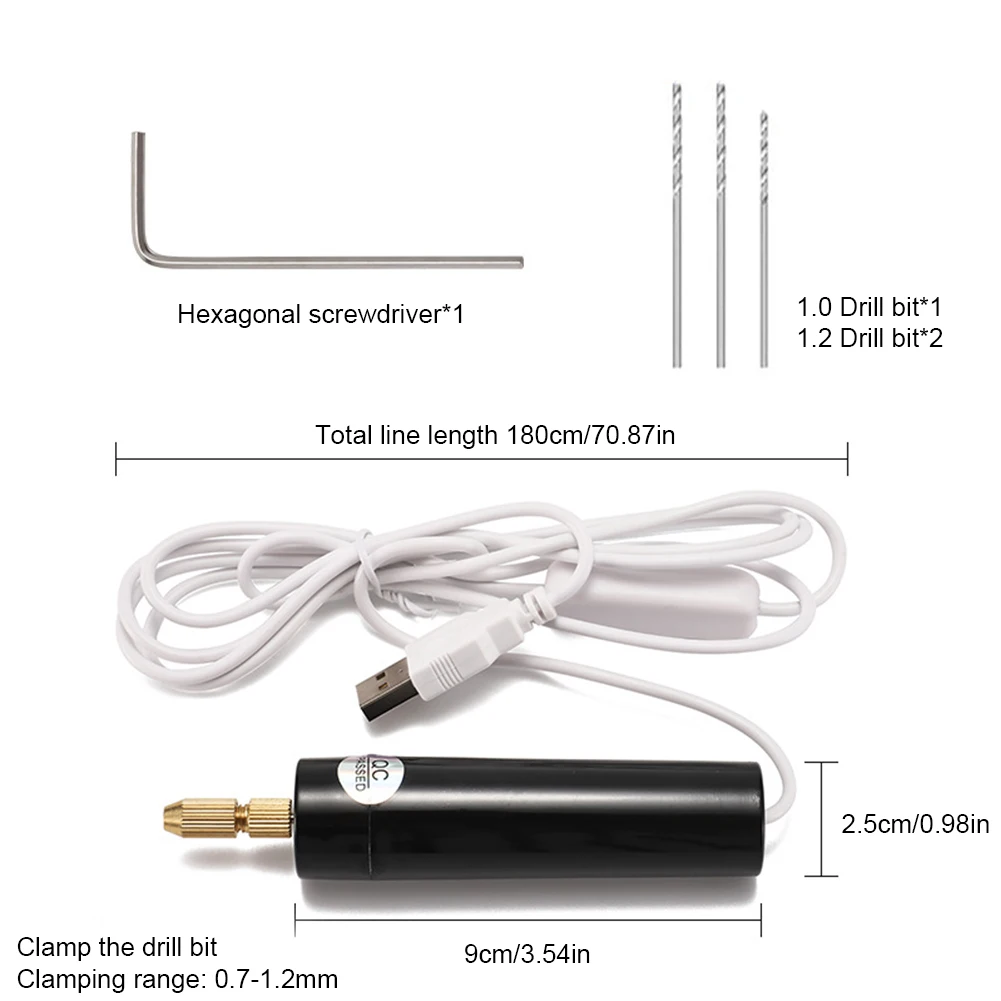 

Mini Handheld Electric Drill USB Powered Portable Rotary Drill Set with 3 Twist Drill Bits for Metal Wood Jewelry
