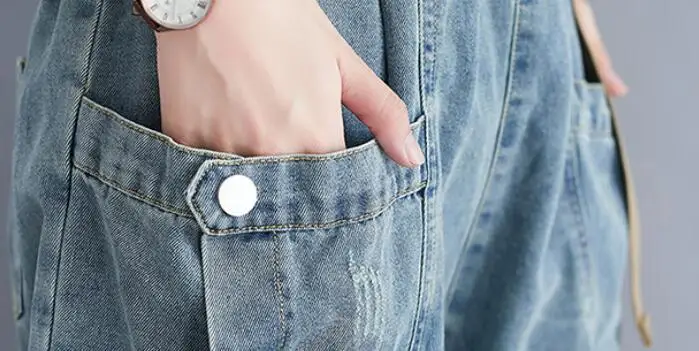 Джинсы-карго женские с завышенной талией свободные синие Стрейчевые джинсы