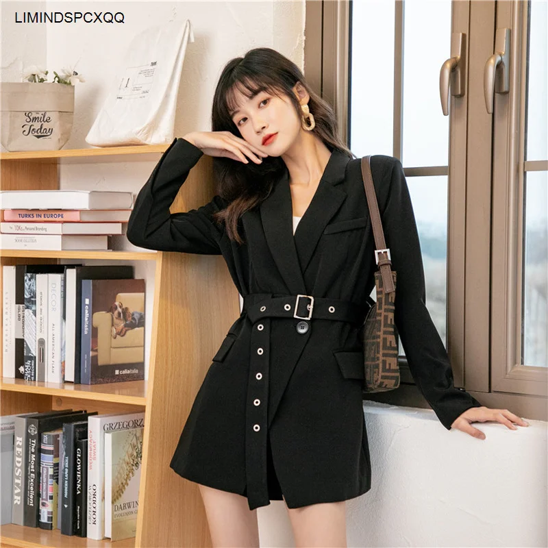 Женские блейзеры черные элегантные модные повседневные однотонные свободные