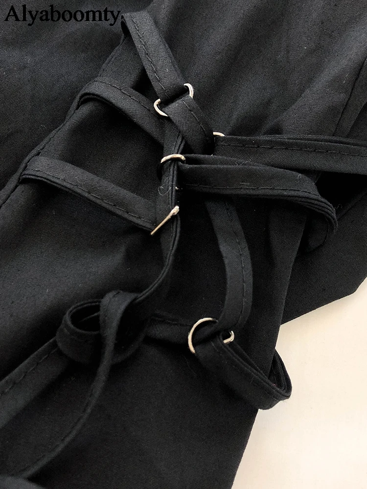 

New Japanese Harajuku Women Streetwear Irregular Sundress Suspenders Gothic Punk Style Black Bandage Dress Sleeveless Slim Dress
