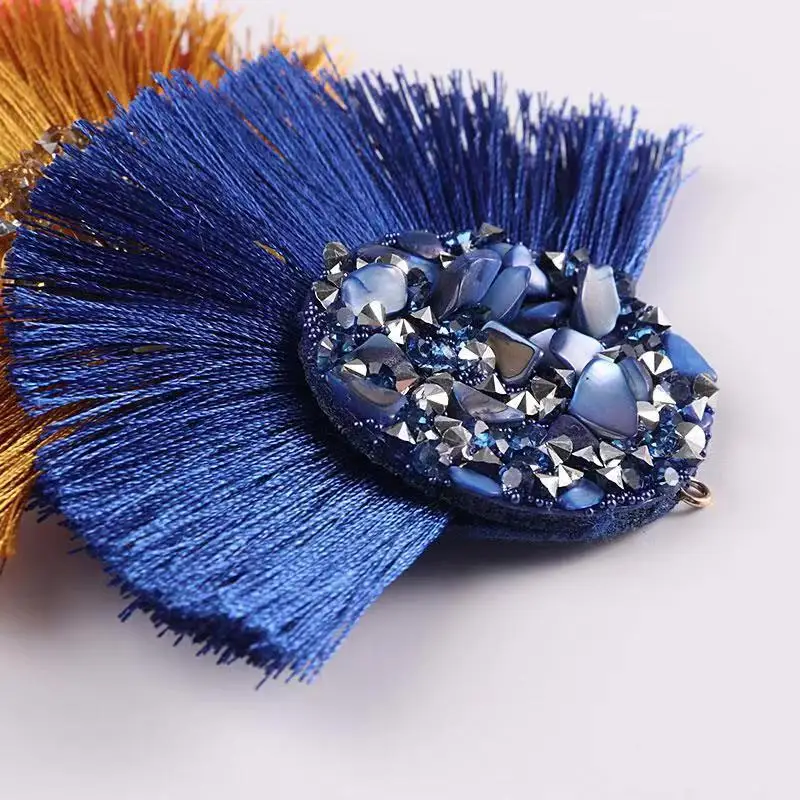 

1pcs 8cm Bohemian style exquisite handmade fan stick drill shell tassel earrings pendant DIY jewelry wedding shoe bag accessorie