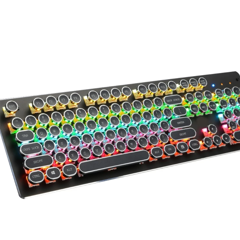 

Wired Color Light Keyboard Computer Game Mechanical Keyboard Luminous Retro Punk Electroplating Knob 104 Round Keycaps