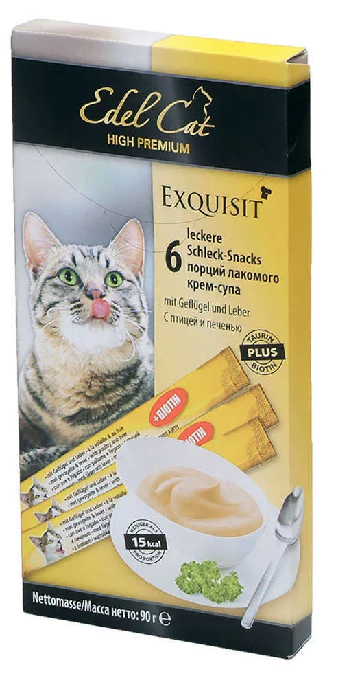 Лакомство для кошек Edel Cat, крем-суп птица, печень, 6шт