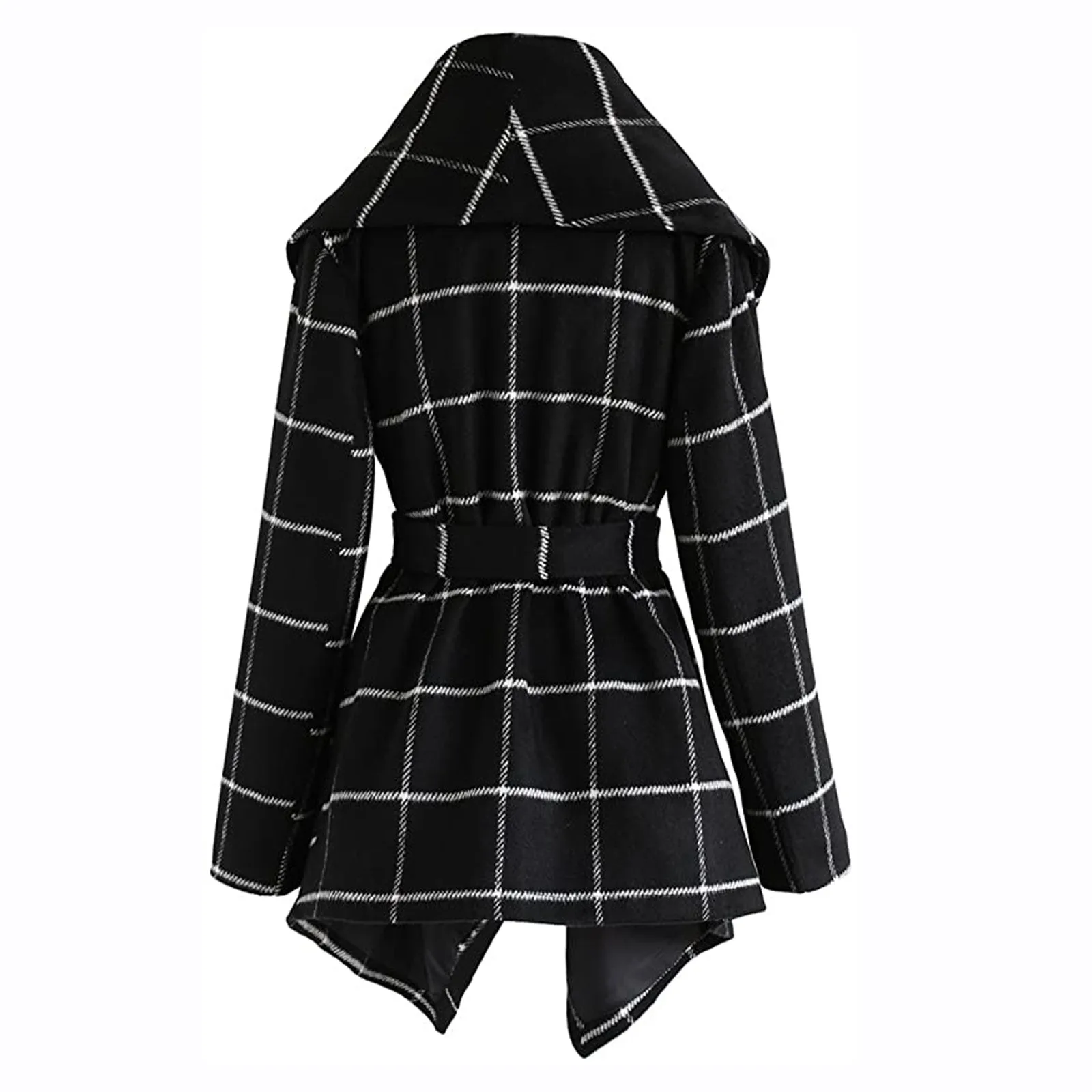 

Fashion Women's Turn-down Collar Coat Belted Wool Blend Coat Asymmetric Hem Wrap Coat Dames Jassen Asymmetric Hem Wrap Coat new
