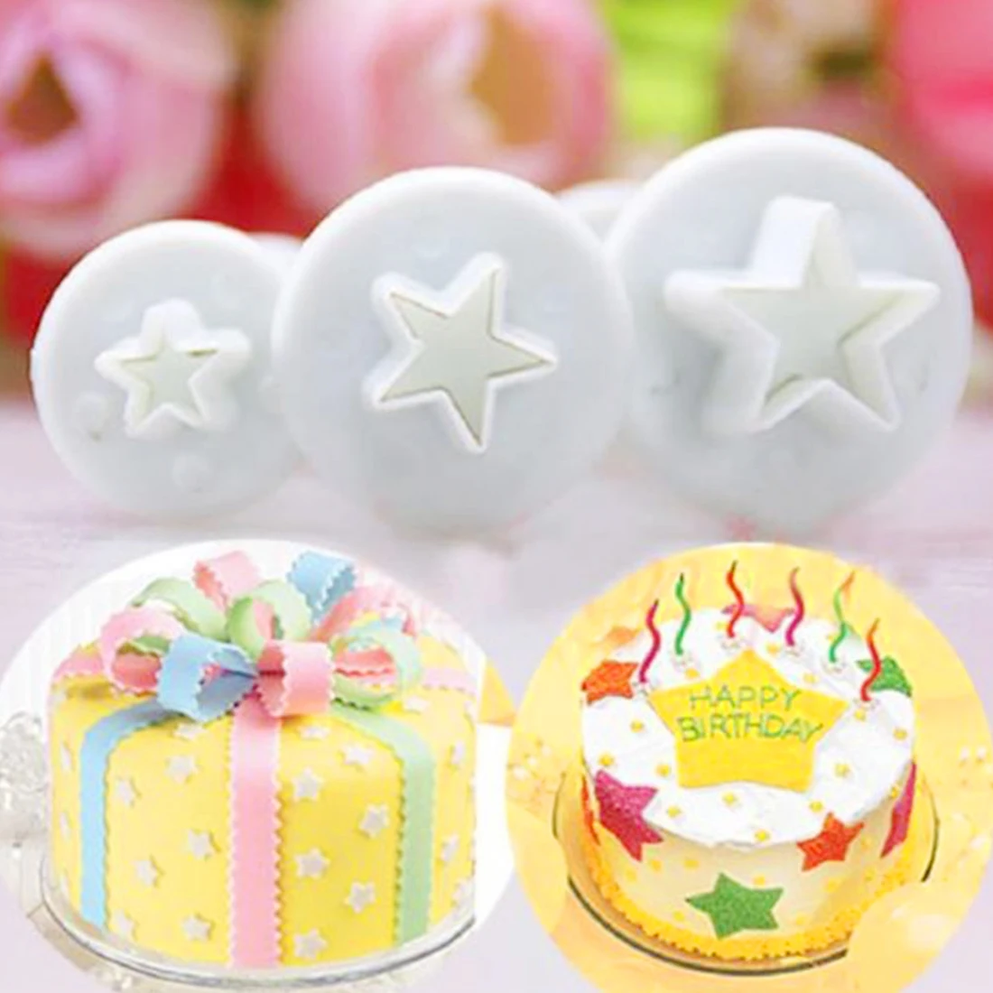 Резак для печенья форма мастики торта 3 шт. пластиковая звезда сердца