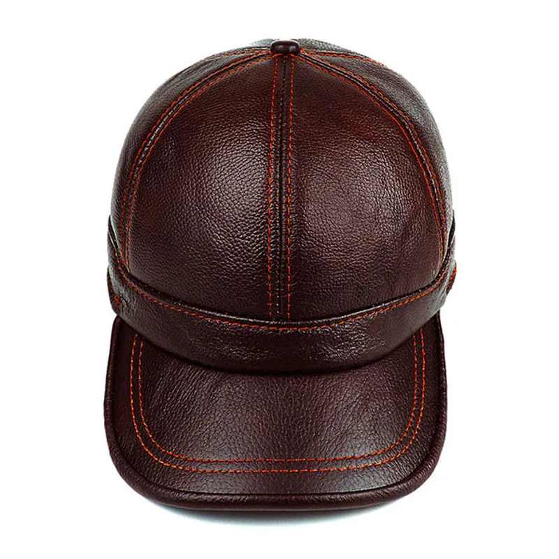 Кепка B64 мужская из натуральной воловьей кожи стильная теплая шапка в армейском