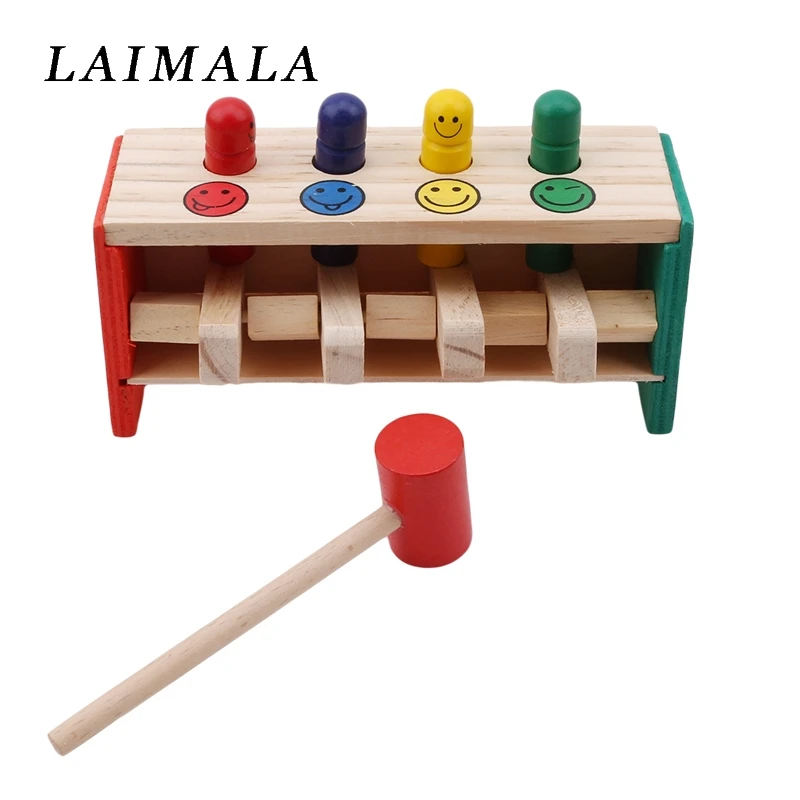 1set Creative Wooden Percussion Toys For Children Pounding Bench Flying Man Knock Toy Color Random Baby Kids Fun Game Gifts | Игрушки и