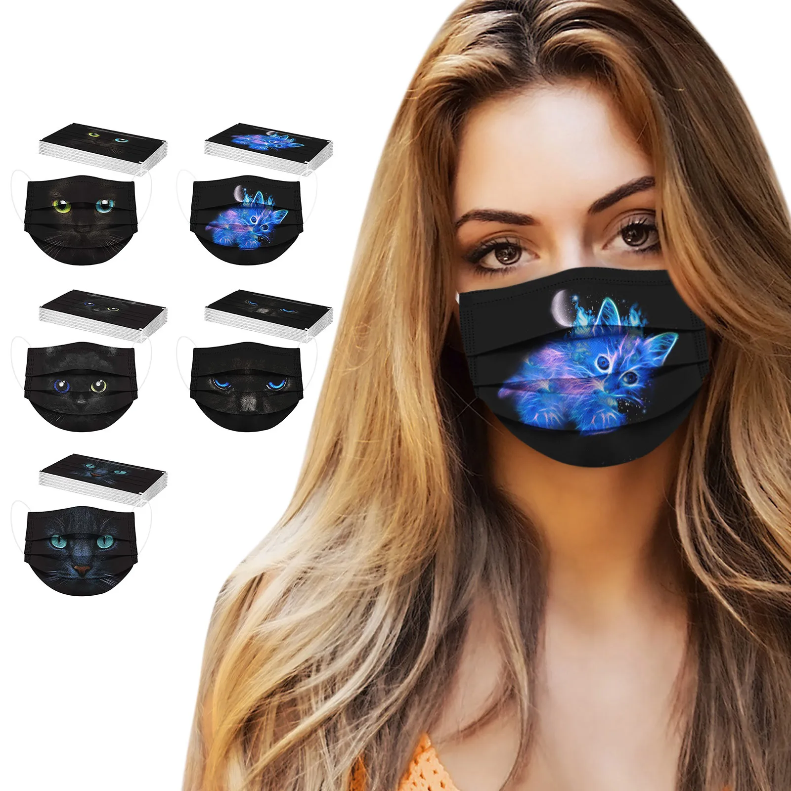 

50pc Women Animals Mask For Face Cover Disposable Mask With Patterned Breathable 3ply Fabric Mouth Cover Decoration Mascsrillas