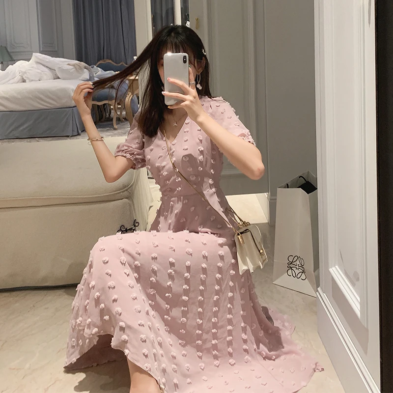 Mishow Женское летнее розовое шифоновое элегантное платье с цветочным принтом v