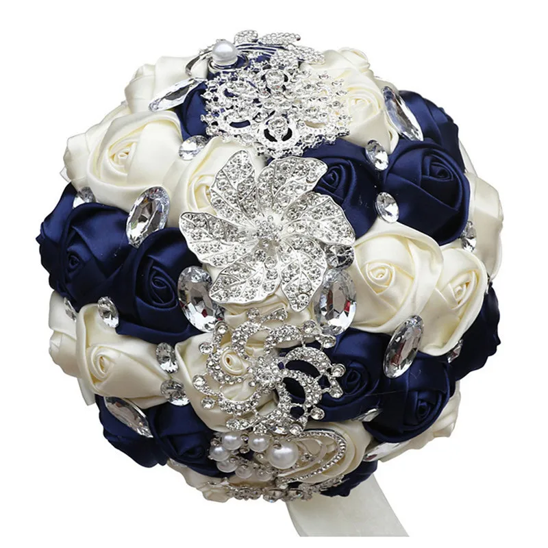

Navy Blue Series Wedding Flowers Bridal Bouquet Elegant Pearl Bride Bridesmaid Wedding Bouquet Crystal Sparkling B03