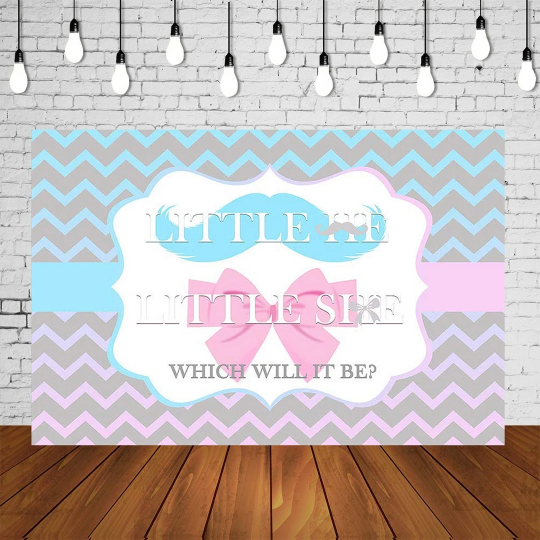 

Gender Reveal Backdrop Blue Or Pink Stache Or Bow Party Banner Scene Setter Posters Studio Photo Background Celebrating Decors