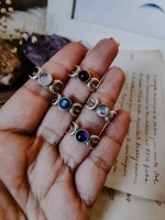 gemstone moon phase ringmoon ring crystal moon phase ring triple moon ring adjustable ring bohemian witchy ring