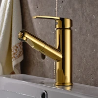 brushed gold bathroom pull out basin faucet bathroom water tap with pull down basin mixer
