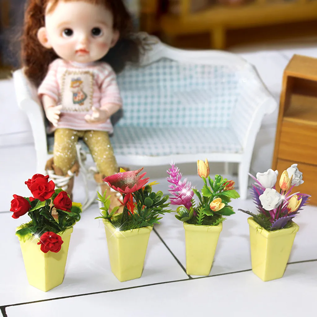 1:12 Кукольный домик мини Поддельные Изысканный зеленый растение Горшечное