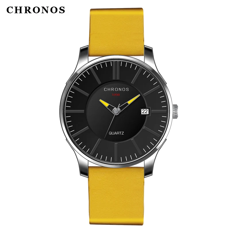 

CHRONOS herren Quarz Uhr Komplette Kalender Casual Leder Wasserdicht und Stovfest Armbanduhr Schwarz Groce Zifferblatt CH13