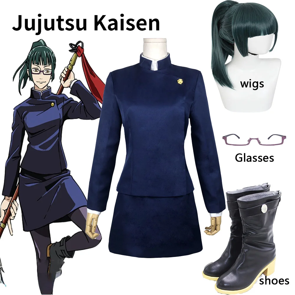 

Anime Jujutsu Kaisen Cosplay Costume Maki Zenin Wig Top Skirt Zen In Maki Halloween Christmas Party Uniform Women Men Wig Shoes