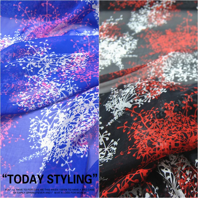 

LEO&LIN Purple Red Black White Large Wide Simple Flower Real Silk Chiffon 100% Silk Clothing Cloth Fabric DIY patchwork