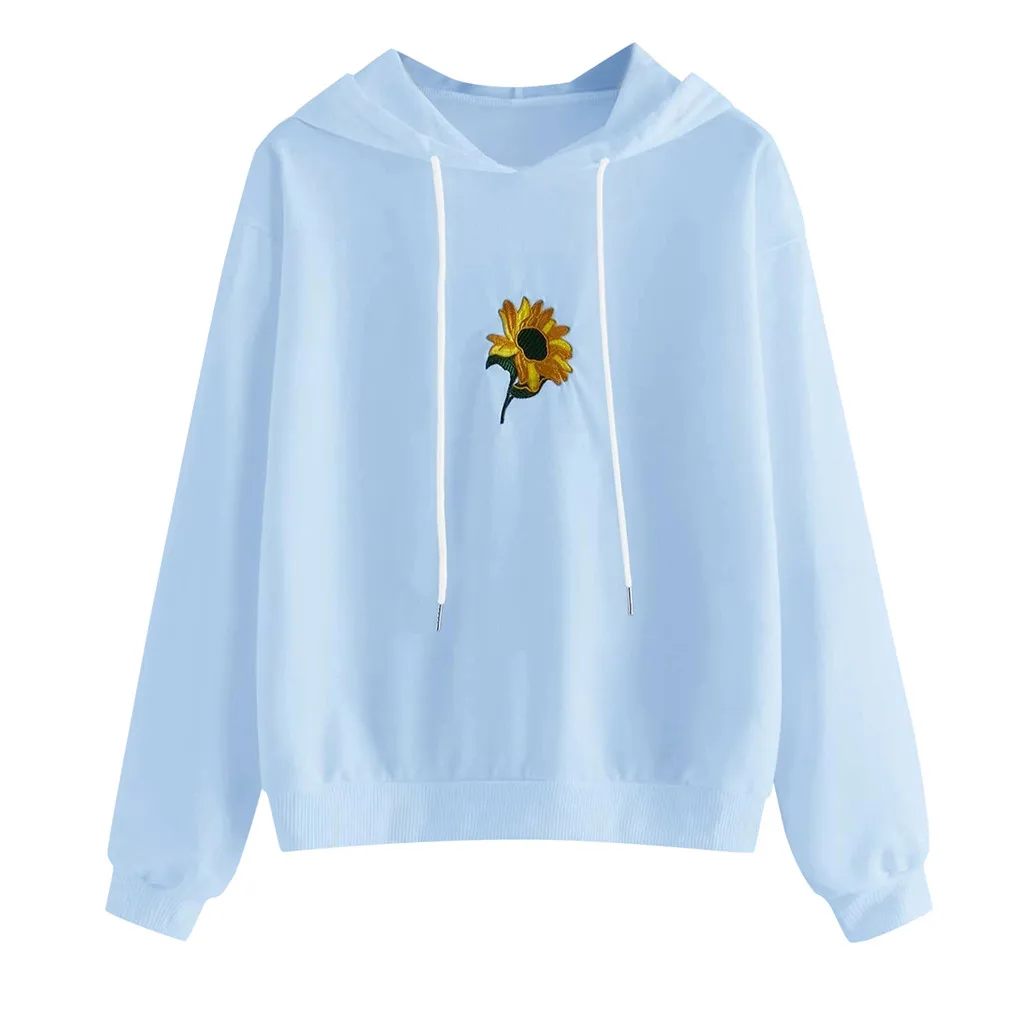 Женская толстовка с длинным рукавом капюшоном пуловер подсолнухами вышивкой
