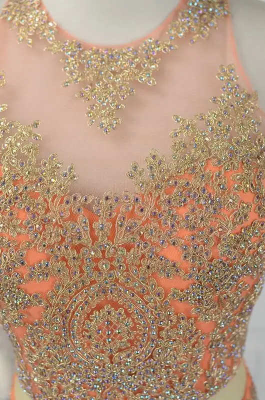 Дизайнерские Вечерние платья Драгоценности с вышивкой длинное оранжевое платье