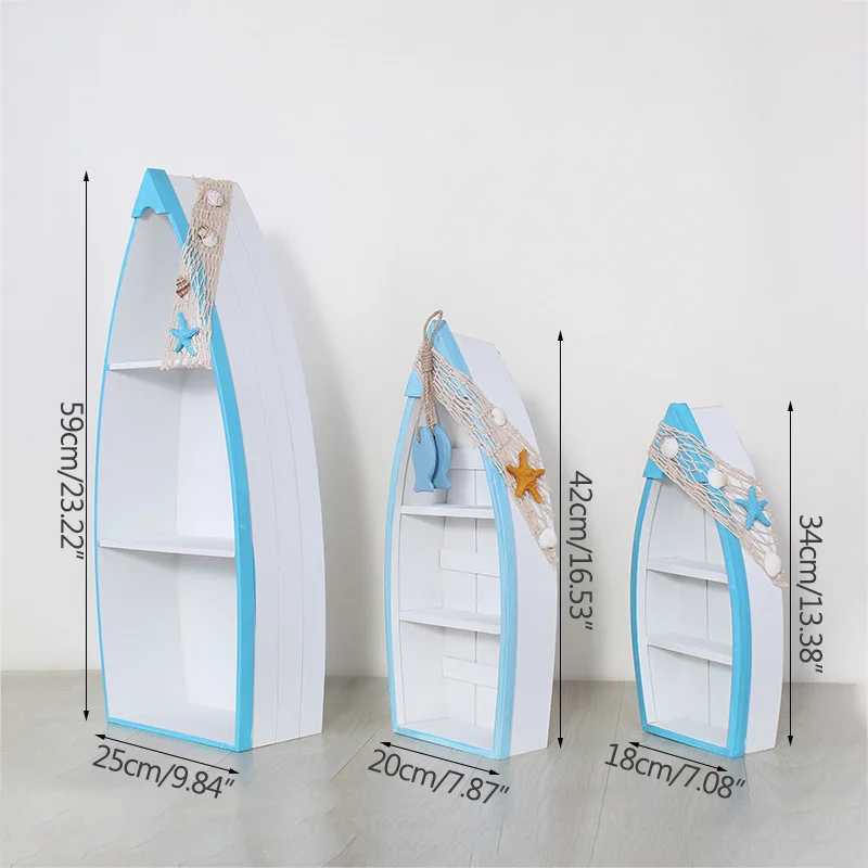 

Living Room Boat Shape Storage Rack Hanging Locker Household Sundries Container Home Wooden Ornament Craft Wedding Decoration