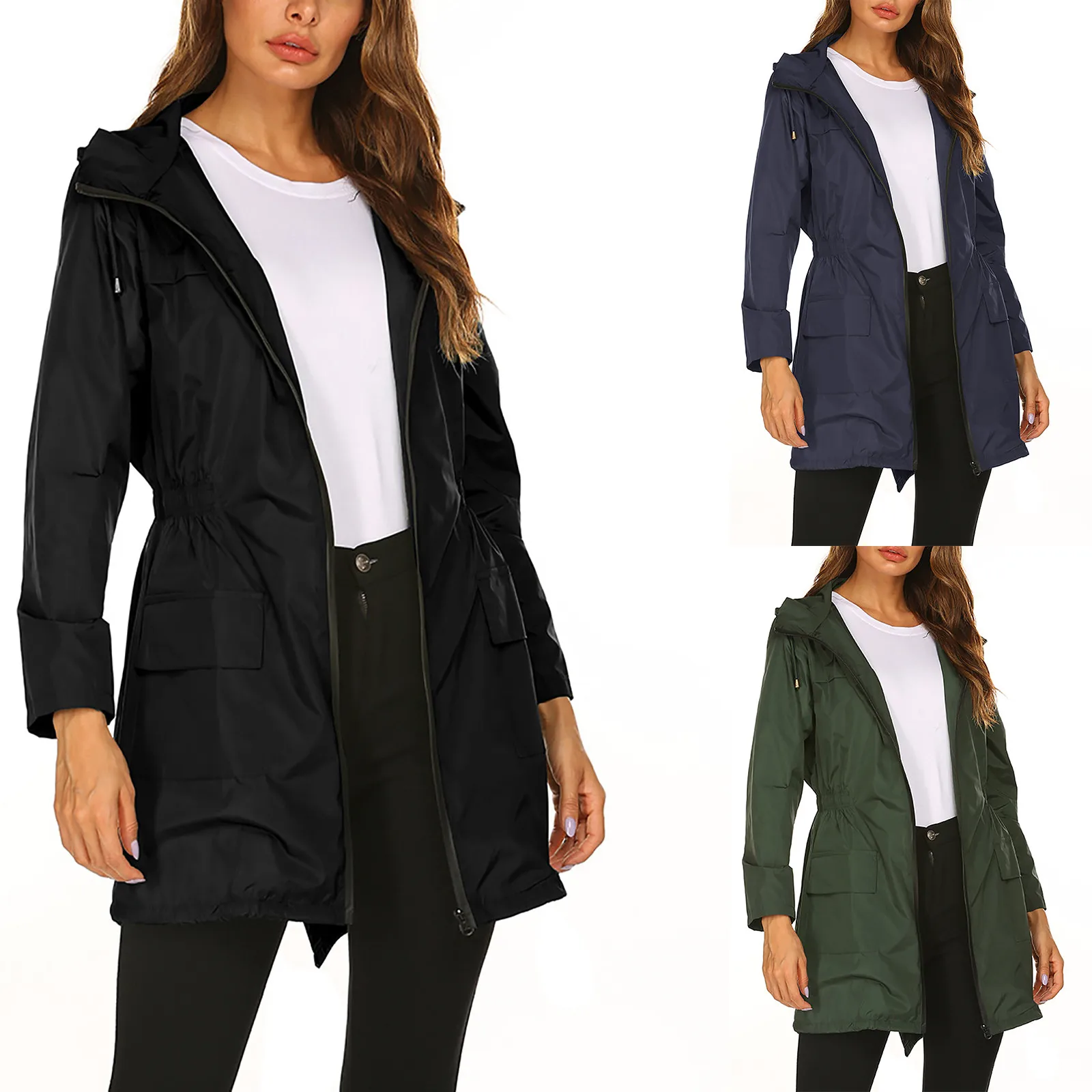 

Женские Водонепроницаемые куртки, Повседневная приталенная куртка-бомбер на молнии с длинным рукавом, женская куртка