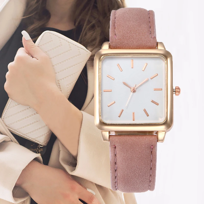 Часы женские розовые кварцевые с кожаным ремешком | Наручные часы