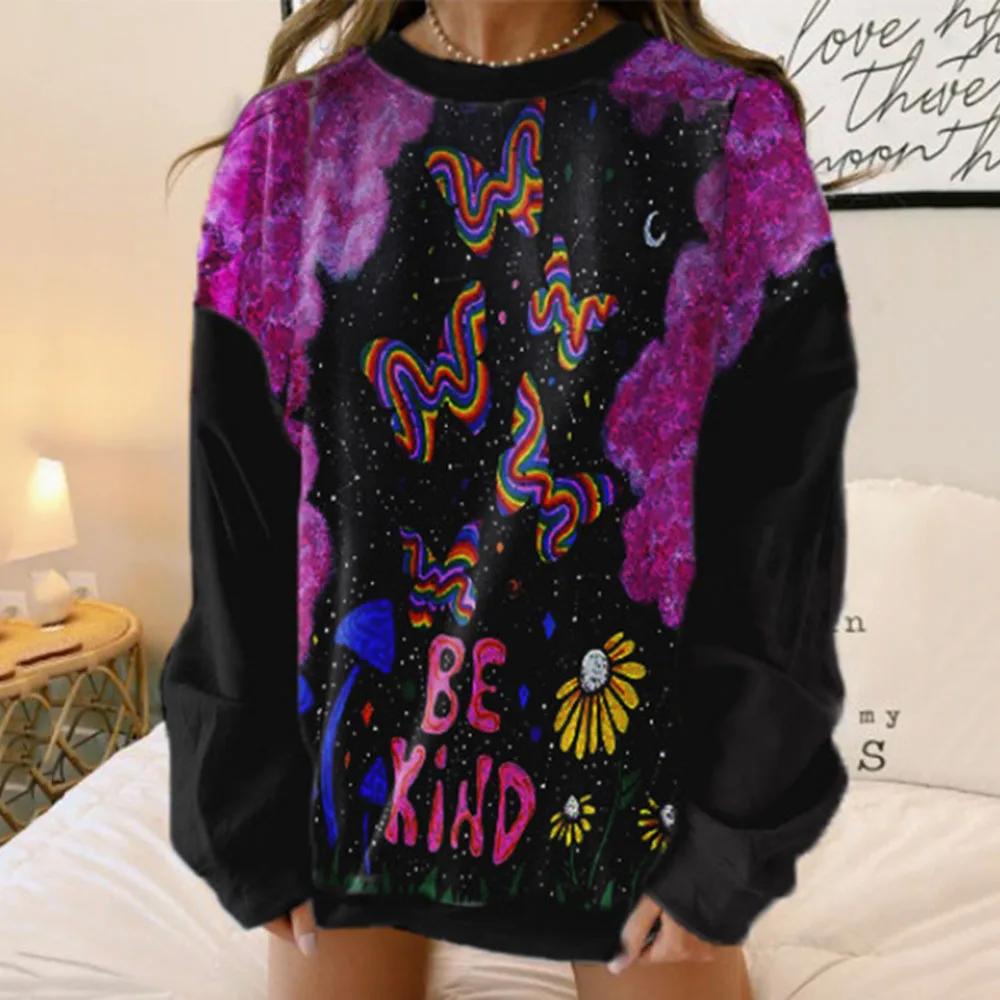 

Loose Hoodies Women Streetwear Ladies Casual Hip Hop Sports Tie Dye Pullover Top Fashion Graffiti Print Long Sleeve Sweatshirt