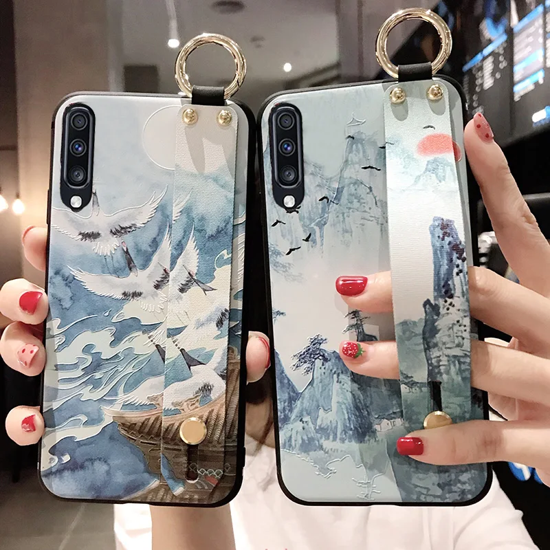 Матовый чехол с 3D рельефным цветком для samsung Galaxy S10e S9 S8 S10 Plus Note 8 9, ремешок на руку, мягкий чехол, роскошный чехол с подставкой